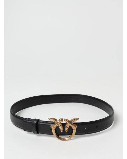 Pinko Gray Love Birds Leather Belt