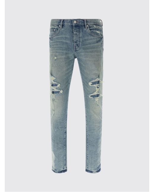 Purple Blue Distressed Skinny Fit Mid-Rise Denim Jeans for men
