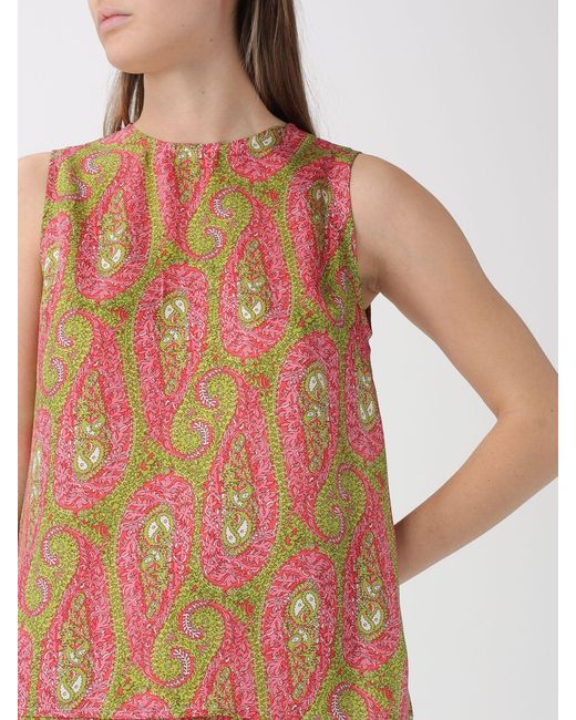 Etro Red Sleeveless Crêpe Top With Paisley Print