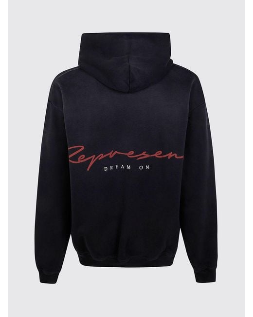 Represent Gray Cotton Hoodie With Print for men