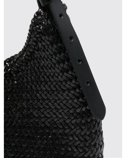 Dragon Diffusion Black Mezza Luna Woven Leather Bag