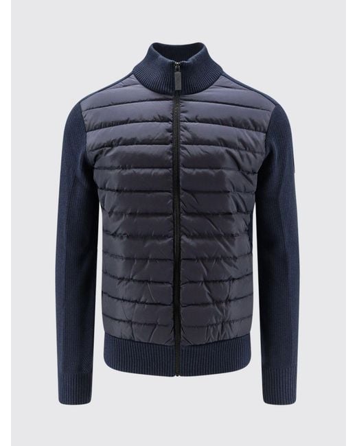 Canada Goose Blue Wool Cardigan With Quilted Panels And Logo Patch for men