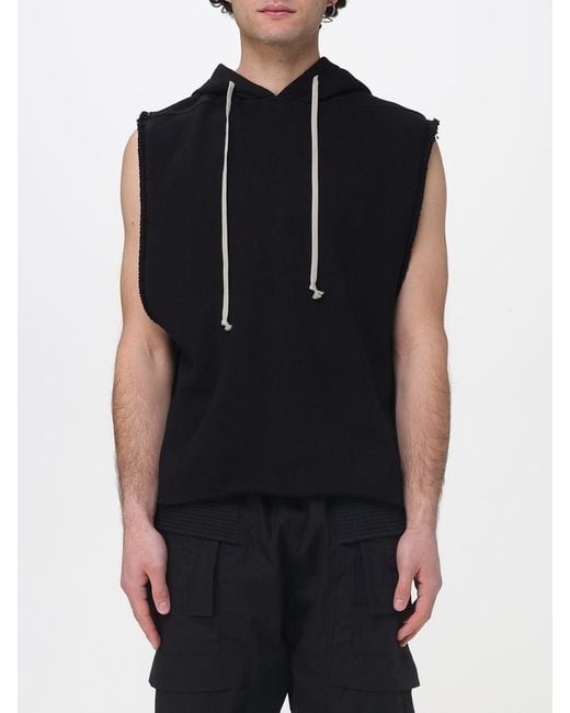 Rick Owens Black Sleeveless Cotton Sweatshirt for men