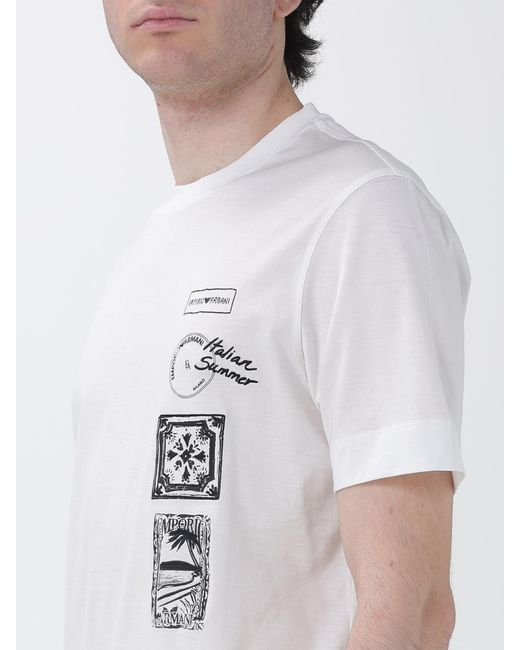 Emporio Armani White Cotton T-Shirt With Logo for men