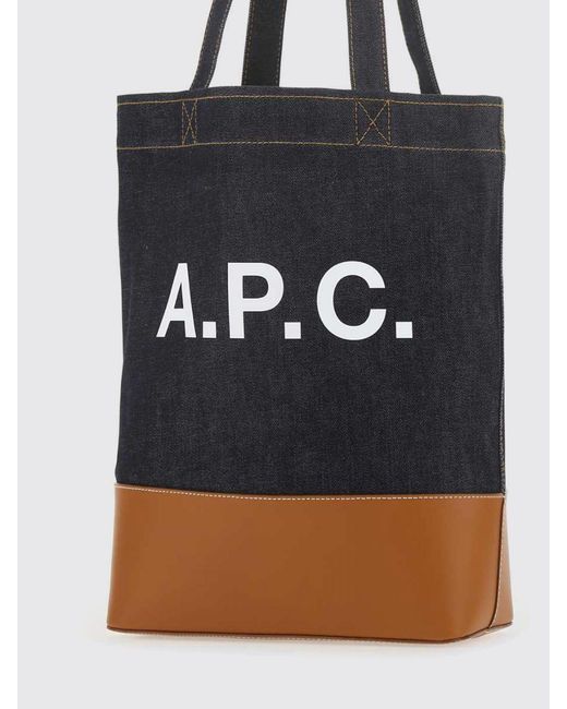 A.P.C. Black Cotton Denim Tote Bag With Logo for men
