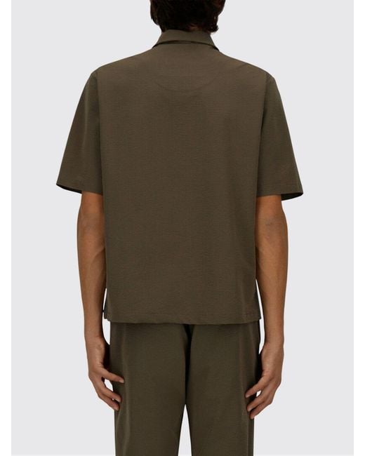 Herno Brown Casual Short-Sleeved Shirt With French Collar And Patch Pockets for men