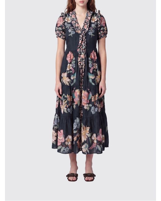 Farm Rio Blue Cotton Blend Midi Dress