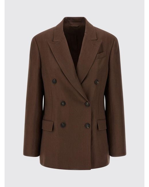 Brunello Cucinelli Brown Double-Breasted Linen Blend Blazer
