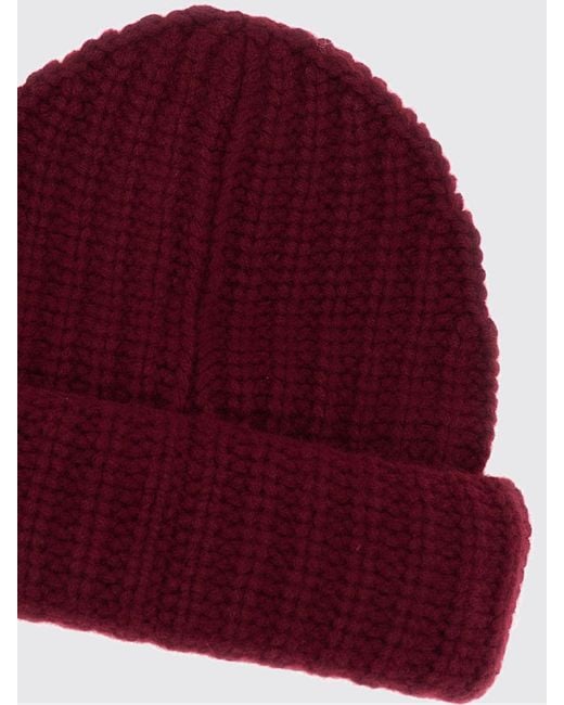 Lisa Yang Red Ribbed 100% Cashmere Beanie Hat With Turn-Up Cuff