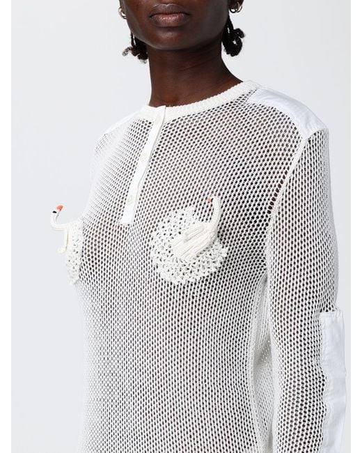 Moschino Couture Gray Perforated Cotton Knit With Swans