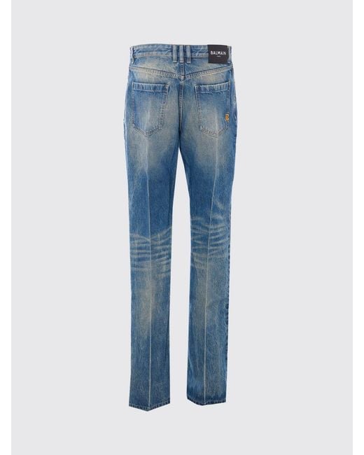 Balmain Blue Cotton Denim Straight Jeans for men