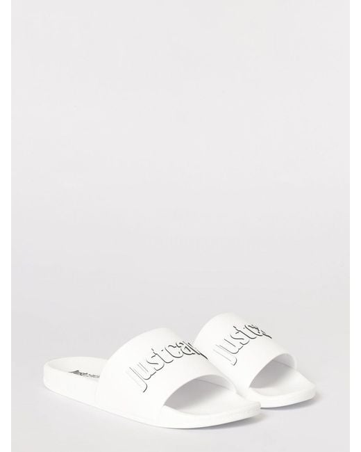 Just Cavalli White Rubber Sliders With Printed Logo