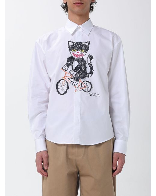 MSGM Gray Printed Cotton Shirt for men