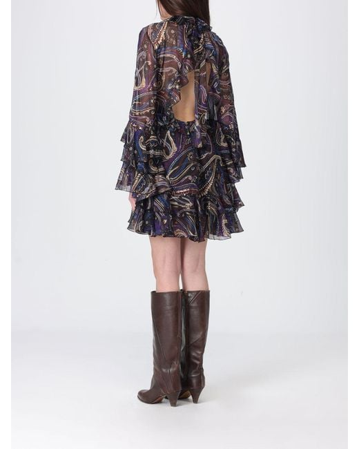 Etro Multicolor Mini Silk Dress With Ruffles And Paisley Print