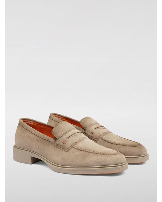 Santoni Natural Suede Leather Penny Loafers Casual Style for men