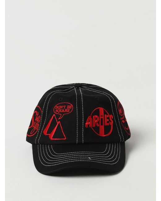 Cappello in cotone con logo ricamato di Aries in Red da Uomo