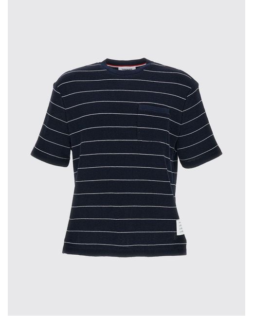 Thom Browne Blue Striped Cotton And Linen T-Shirt for men