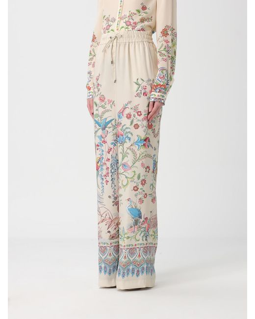 Etro White Floral Silk Trousers