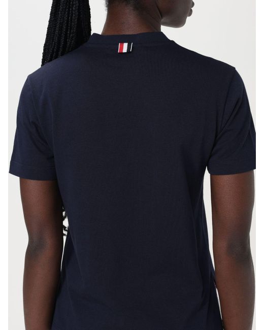 T-shirt in cotone con logo di Thom Browne in Blue