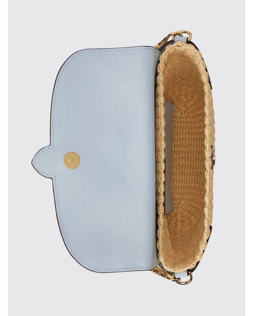 Ralph Lauren Blue Raffia And Leather Lynden Bag