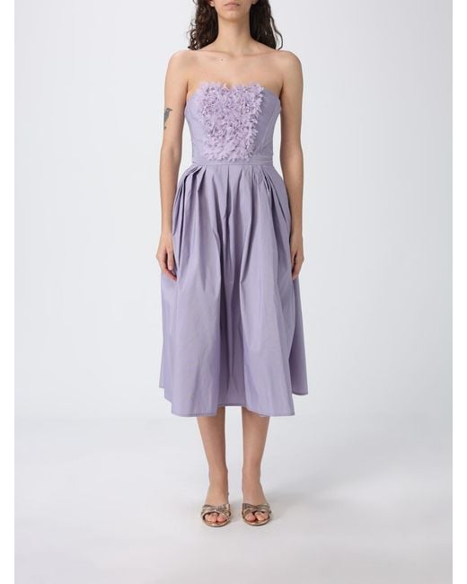 Elisabetta Franchi Purple Taffeta Midi Dress