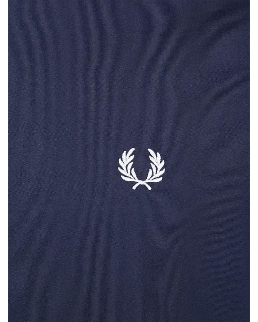 Fred Perry Blue Cotton T-Shirt With Embroidered Logo for men