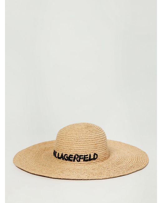 Karl Lagerfeld Natural Raffia Hat With Embroidered Logo