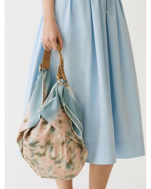Fabiana Filippi Blue Floral Print Silk Foulard