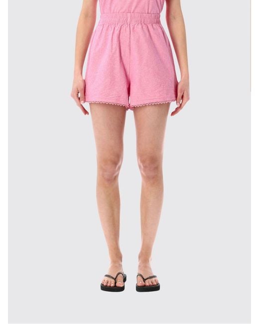 American Vintage Pink High-Waisted Cotton Shorts With Elasticated Waist