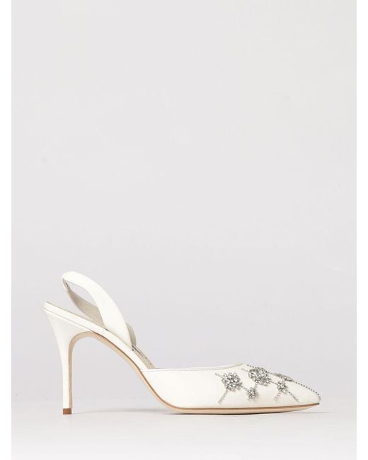 Manolo Blahnik Natural Ralyne Satin Slingback Pumps With Rhinestones