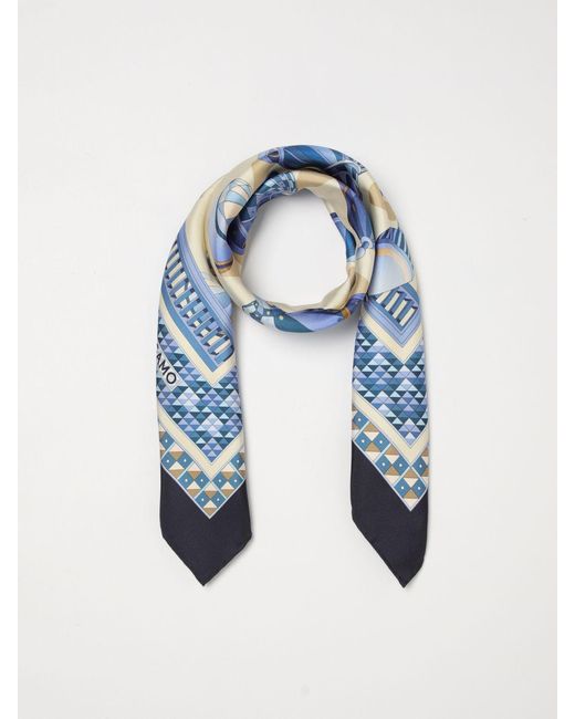Ferragamo Blue Renaissance Geometries Print Silk Scarf