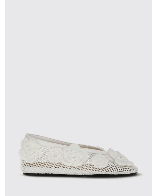 Ganni White Jenny Perforated Viscose Ballet Flats With Floral Appliqué
