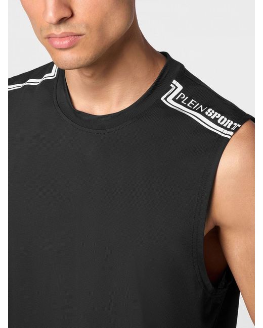 Philipp Plein Black Sleeveless Cotton Tank Top With Contrasting Front Logo Print for men