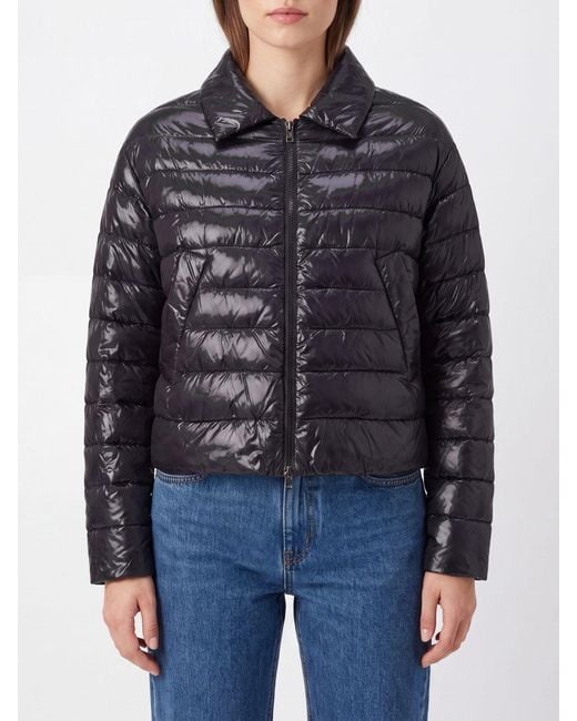 Herno Black Quilted Ultra-Light Nylon Short Down Jacket With Classic Collar