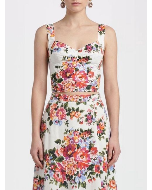 Dolce & Gabbana Red Dolce &Amp Gabbana Floral Print Cotton Bustier Top