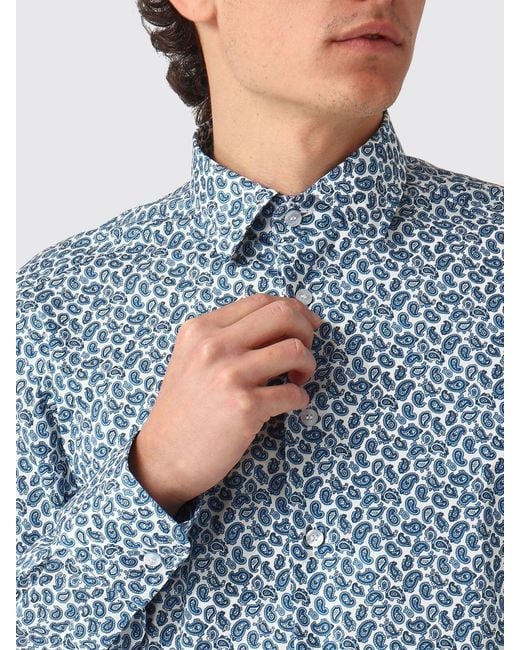 Etro Blue Cotton Shirt With Paisley Print for men