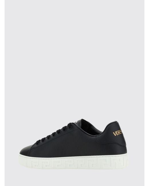 Versace Black Greca Smooth Calfskin Sneakers By With Lettering Logo for men