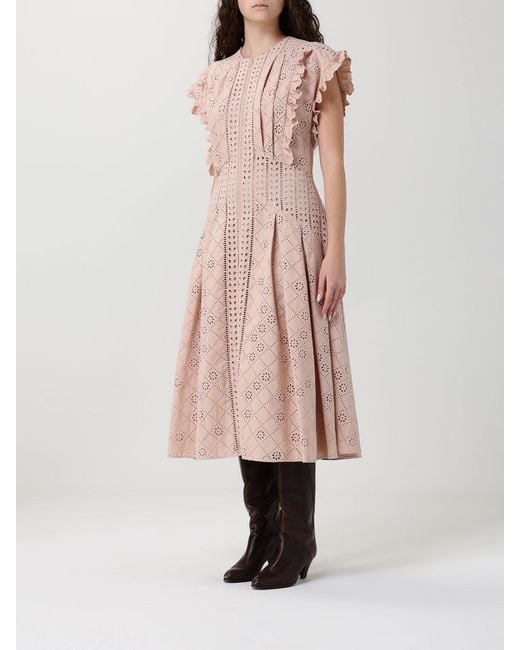 Alberta Ferretti Pink Sangallo Midi Dress