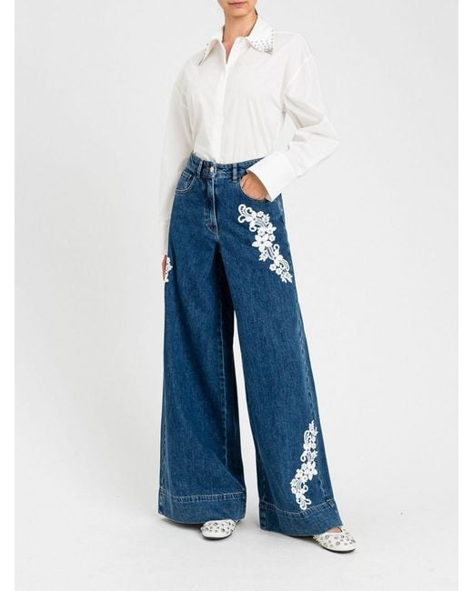 Twinset Blue Flared Jeans With Embroidery