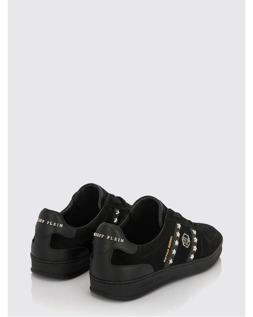 Philipp Plein Black Retro Rebel Suede Sneakers With Applied Stars for men