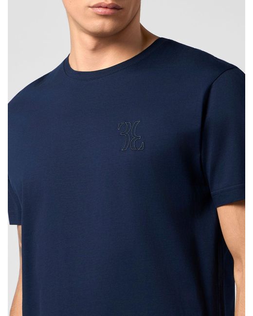 Billionaire Blue Slim Fit Cotton T-Shirt With Tone-On-Tone Embroidered Logo for men