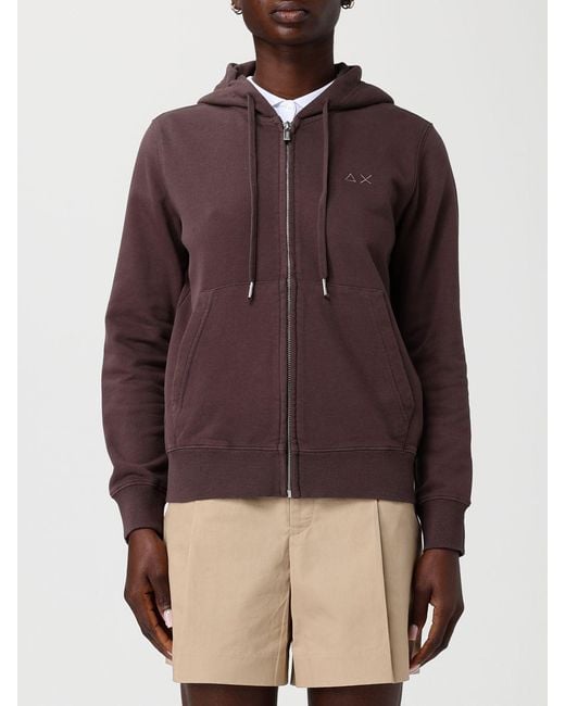 Sun 68 Brown Cotton Zip-Up Hoodie