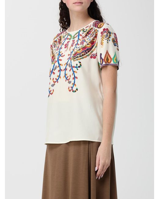 Etro Natural Silk T-Shirts With Paisley Print