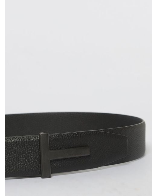 Tom Ford White T Grain Calf Leather Belt for men