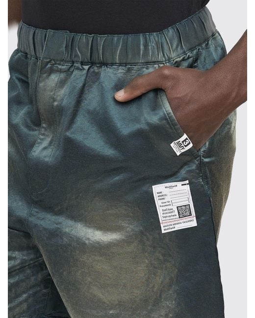 Maison Mihara Yasuhiro Green Abstract Print Cotton Jogging Shorts With Distressed Effect for men