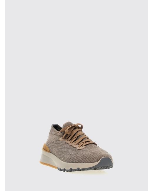Brunello Cucinelli Brown Low-Top Knit Sneakers for men