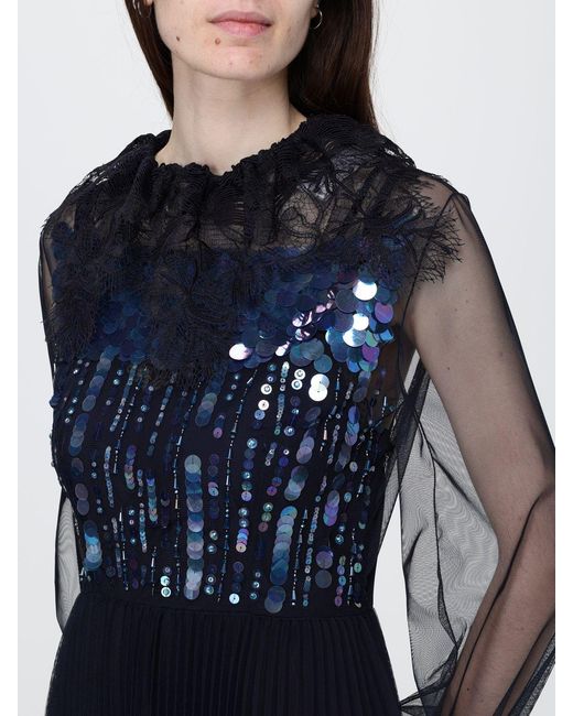 Fabiana Filippi Blue Crêpe Long Dress With Embroidery