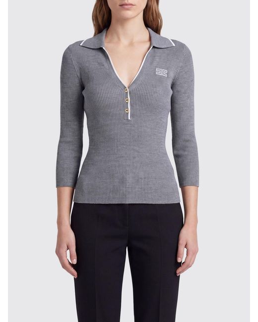 Elisabetta Franchi Blue Slim Fit Long-Sleeved Ribbed Knitted Polo Shirt