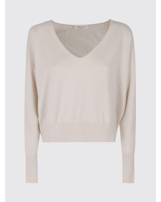 Roberto Collina White Merino Wool And Cashmere V-Neck Jumper With Dropped Shoulders