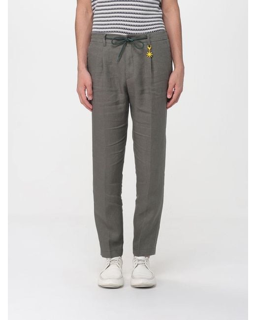 Manuel Ritz Gray Linen Slim Fit Trousers With Drawstring for men